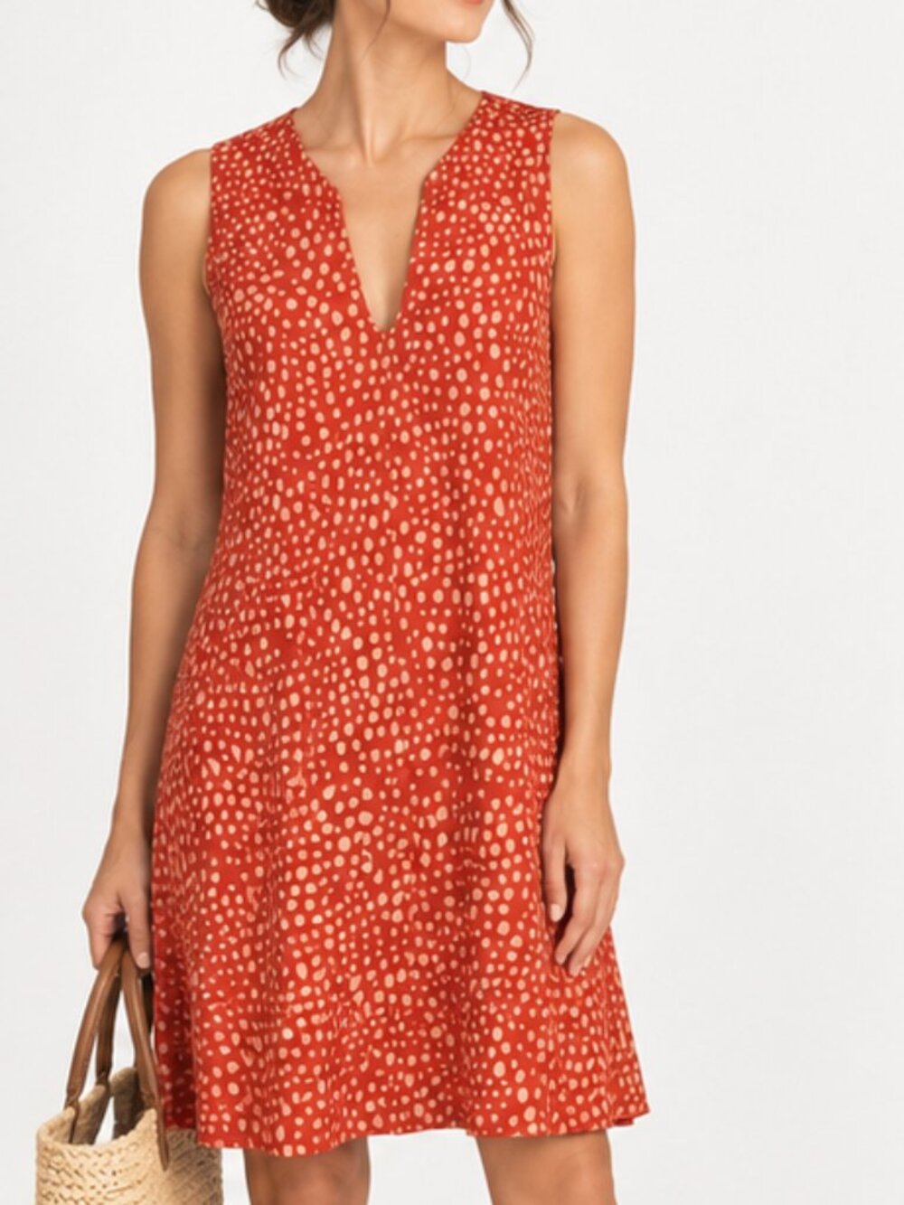 KOCH Sleeveless Orange Mini Dress with Cream Dot Print